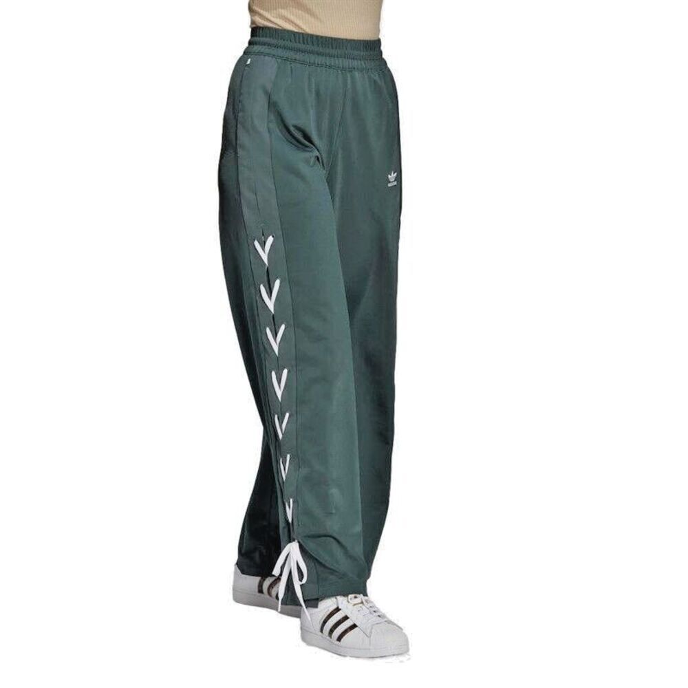 Adidas women's Plus Size Wide-Leg Pant Lace up Drawstring- Mineral Dark Green 1X - Picture 7 of 11